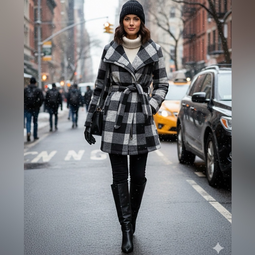 Steve Madden Black & Gray Winter Coat